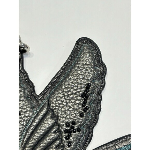 Coach Beaded Dark Teal Blue Bird Keychain Bag Charm Retro Keyfob 3.5" Glitter - Picture 5 of 13